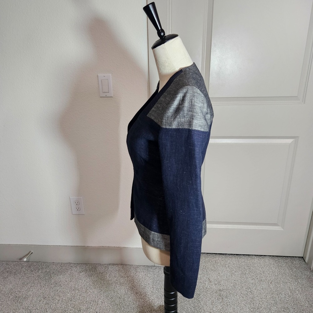 $268 NWT BCBGMaxazria Suit Blazer Jacket Women XXS Cotton Linen Navy Gray‎ NEW - Picture 5 of 16